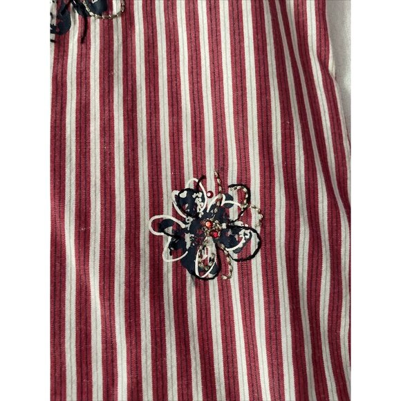 Koret City Blues Red & White Striped Floral Button-Up Shirt L - Picture 3 of 13